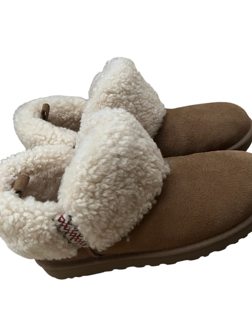 UGG Chestnut Suede Fold-Over Shearling Booties - Brown & Cream